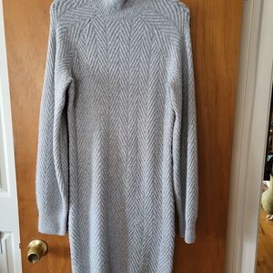 Gray Chevron Knit Sweater Dress